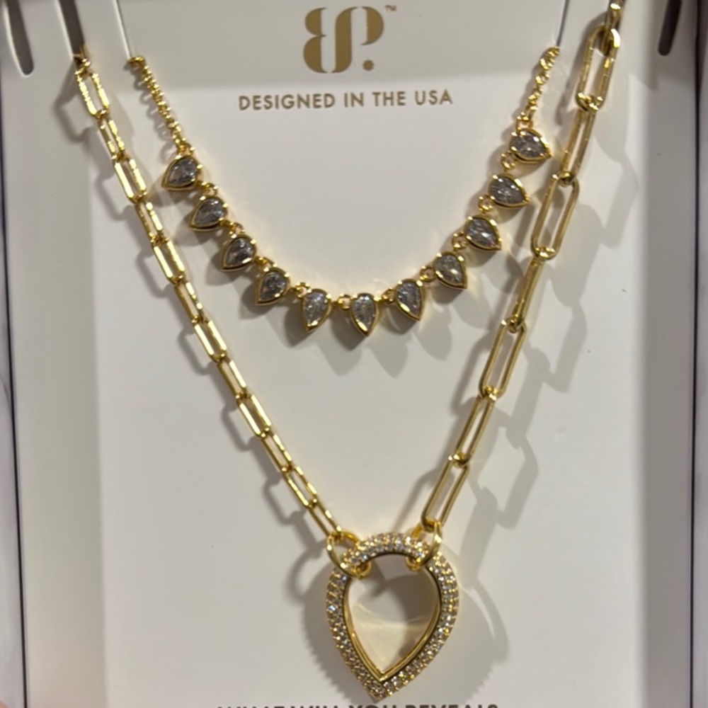 BP Gold and Silver Necklace Set with Heart and Teardrop Charms